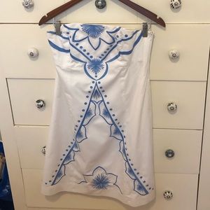 Lilly Pulitzer White + Blue Strapless Dress